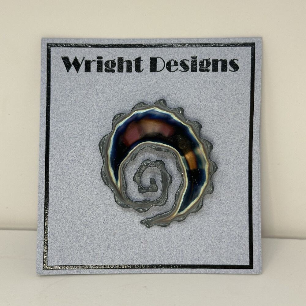 Wright Designs Metal Art Pin Spiral Tidal Wave Brooch David A. Wright